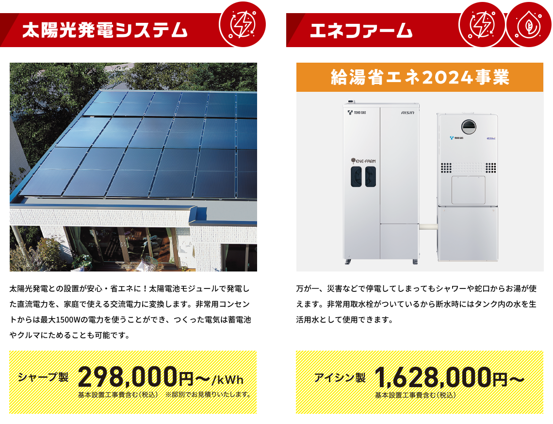 太陽光発電システム、エネファーム